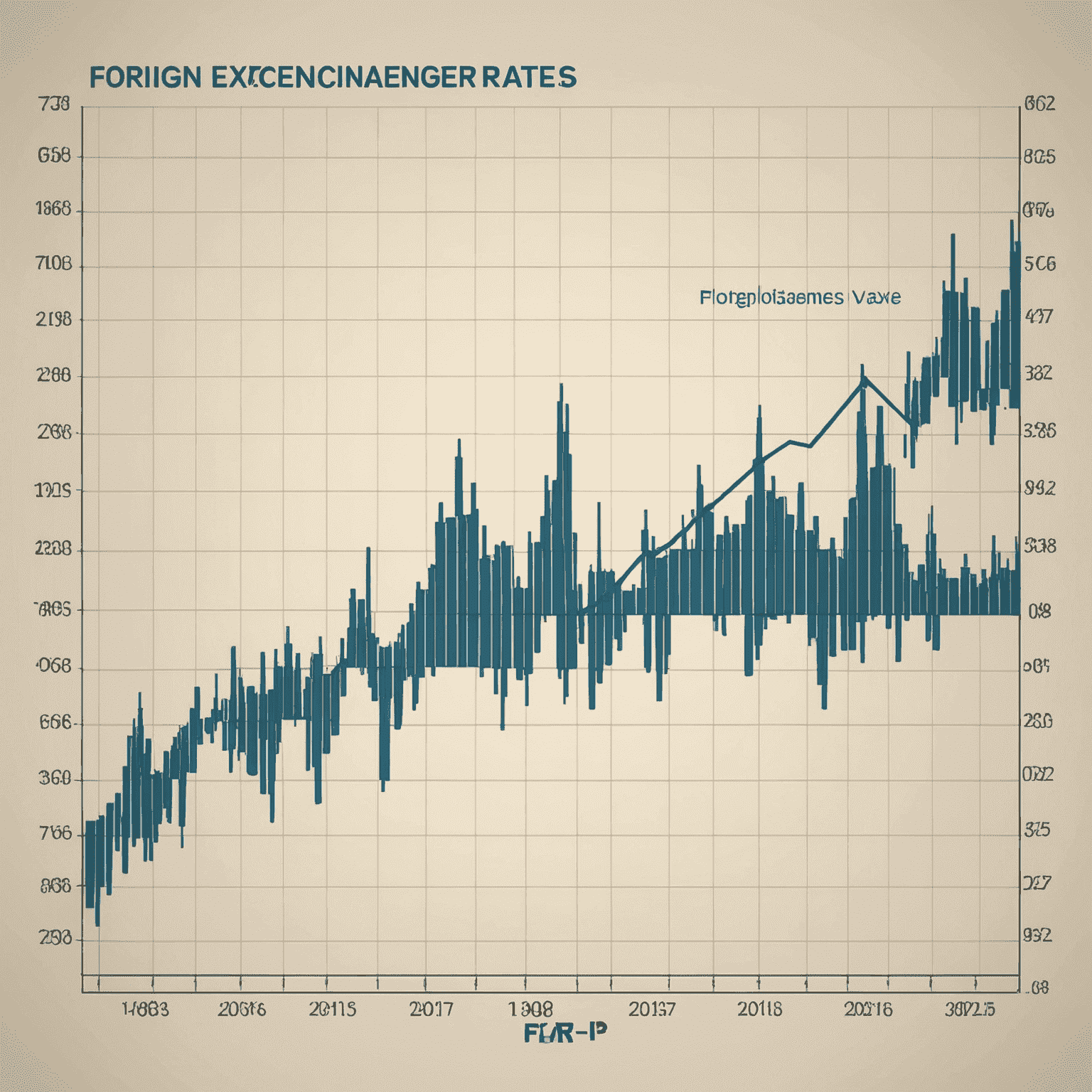 Graph showing fluctuations in foreign exchange rates over time