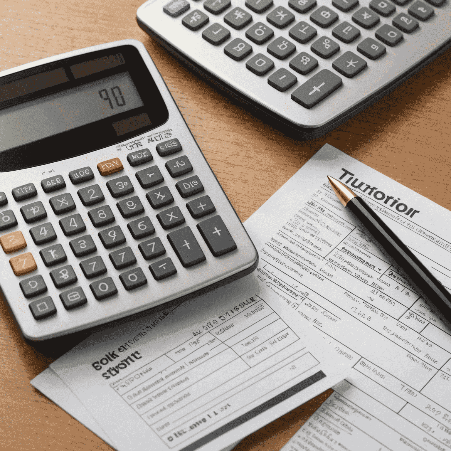 Image of a calculator, pen, and tax forms, symbolizing tax optimization within legal boundaries in South Africa